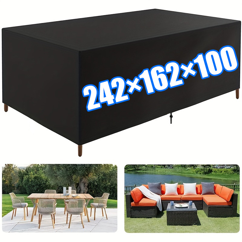 

Outdoor Patio Furniture Cover - 210d Woven Polyester, Black Waterproof, Uv & Snow Proof With Stretch For Rectangular Table