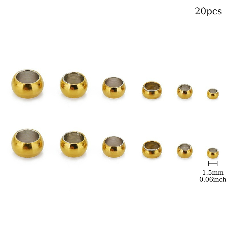 TEMU 20pcs Vacuum Electroplated Stainless Steel Beads, Including Sizes 1.5/2.0/2.5/3.0/3.5/4.0mm, Suitable For Making, Spacer Connectors, Crimp End