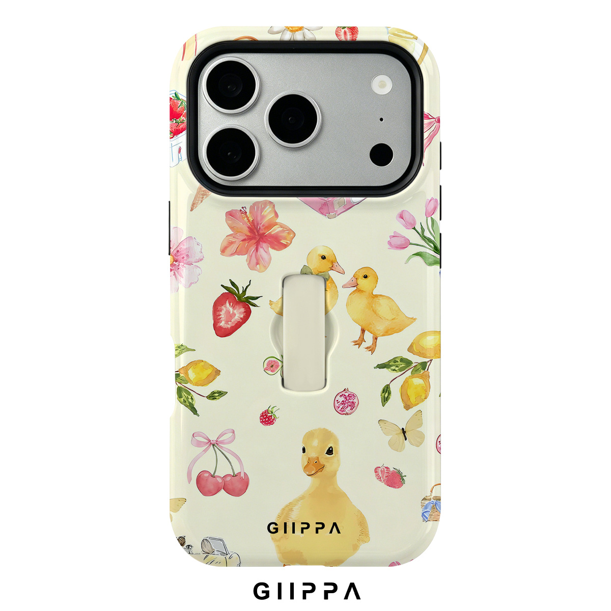 TEMU Phone Case: Little Yellow Duck Glossy 2-in-1 Iphone Case W/ Finger Strap & Stand, Korean Style Fits 13-17 Pro Max Ladies New Year's Eve With Use