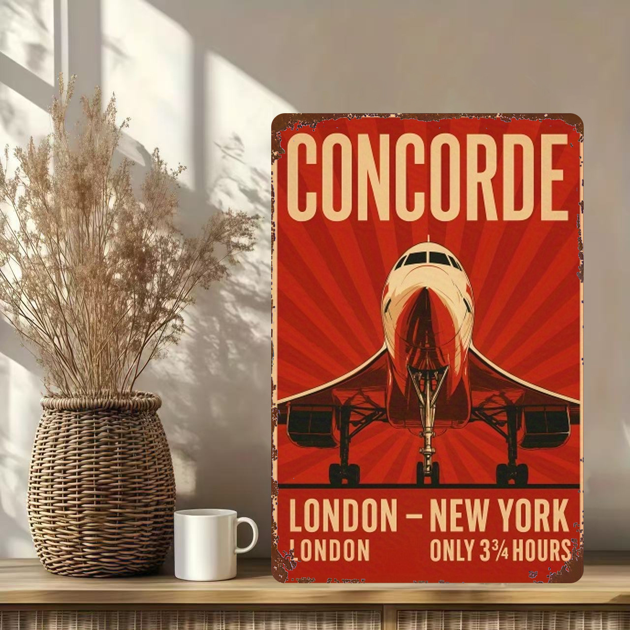 TEMU 2d Flat, 1pc Vintage Concorde Aircraft Metal Wall Art - Retro Aviation Sign Suitable For Home & Bar Decor, Pre-cast Holes For Installation,