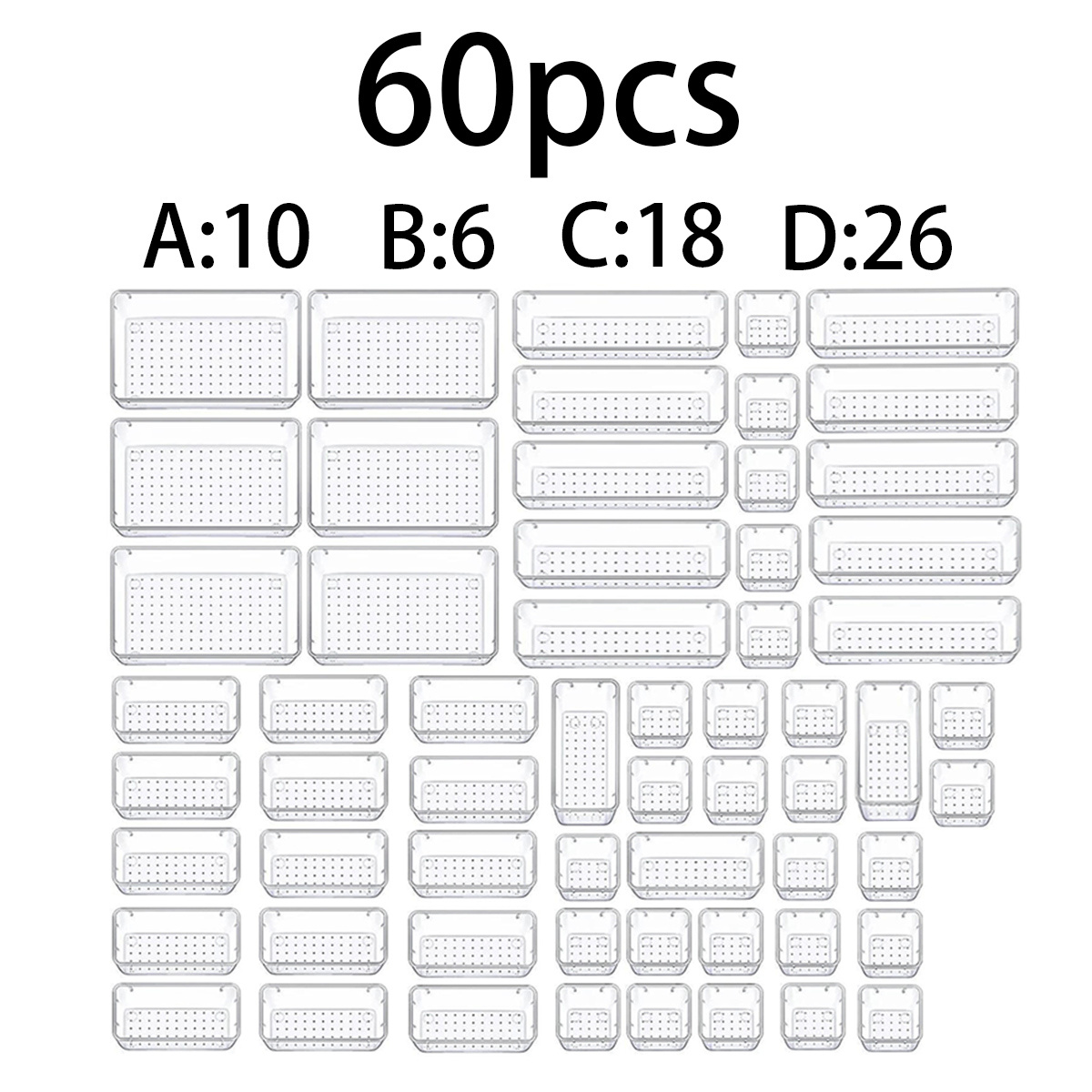 TEMU 13/25/ 44/ 60pcs Drawer Organizer Set, Plastic Desk Drawer Dividers Trays Dresser Storage Bins Box, For Makeup, Jewelries And Gadgets, Bedroom,