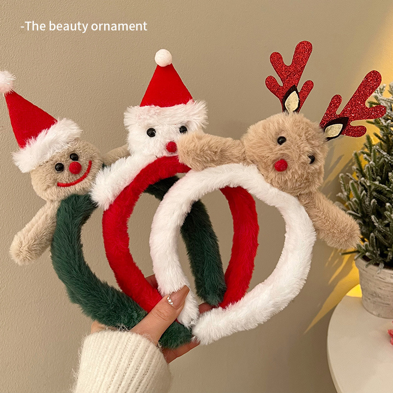 

3pcs Christmas Decoration Headband Cute Christmas Hat Head Hoop Stylish Hair Hoop, Cute Plush Deer Christmas Headband, Horn Hair Hoop For Women, Winter Hair Accessories, Christmas Gift