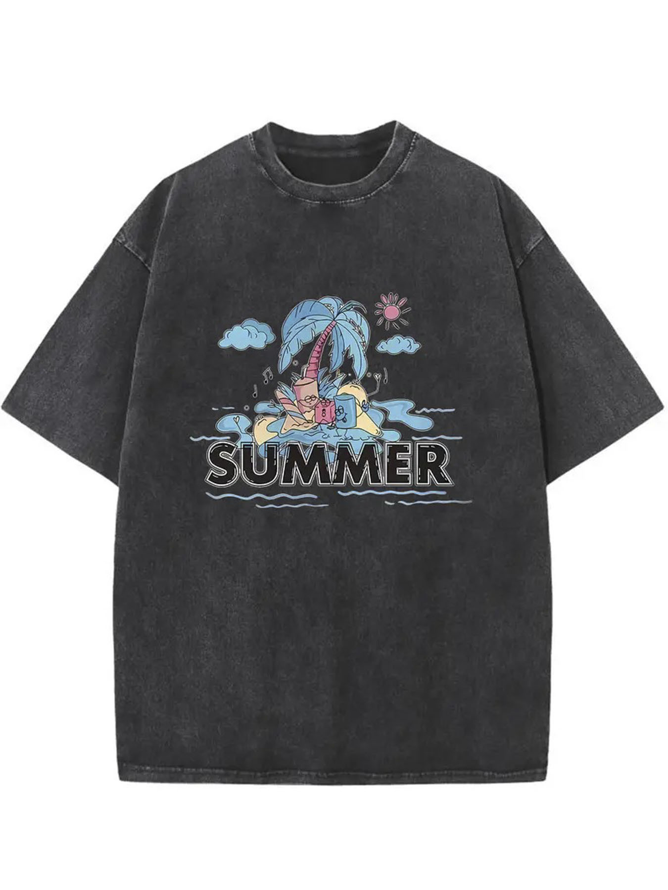 Tシャツ・カットソー Luxury Street Wear washed vintage water blue ran unisexual Tシャツ・カットソー Luxury Street Wear washed vintage water