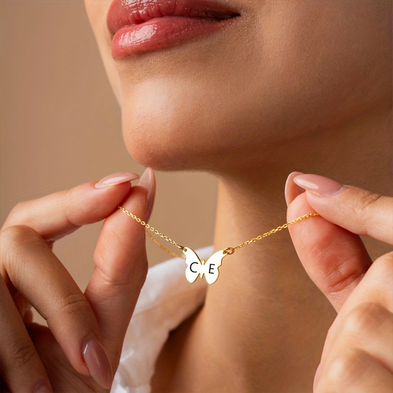 Custom Letter Butterfly Pendant Necklace for Women