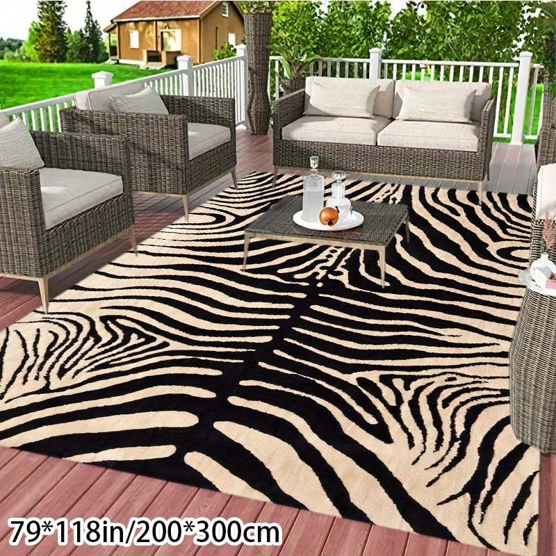 TEMU C'est un tapis de sol en peluche avec un motif zèbre américain , fabriqué à partir de 800 par de velours doré. Il est , polyvalent et lavable en