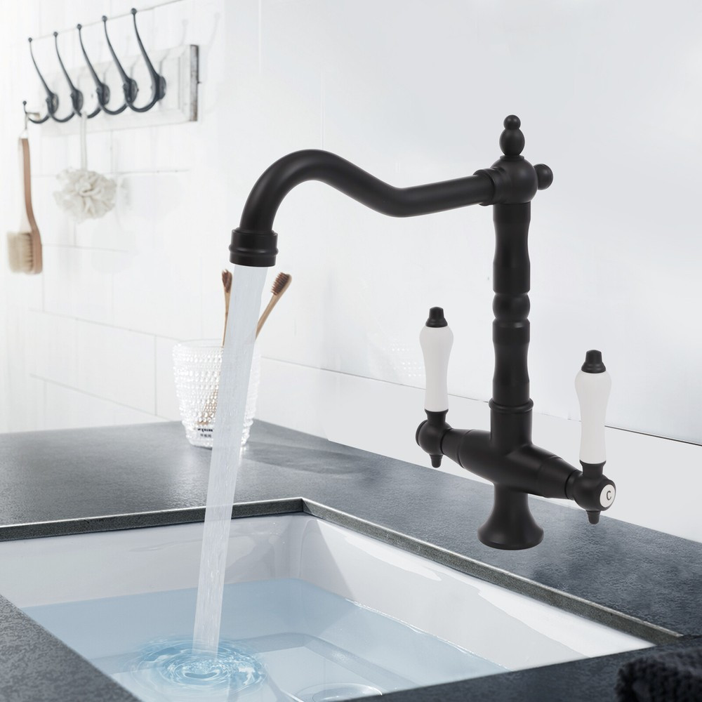 Two-handle High-pressure Brass Kitchen Faucet With Hot/cold Water Hoses (g3/8 Thread) - Single Hole Sink Tap, Valve Core, Drinking Water, For Sinks (black)