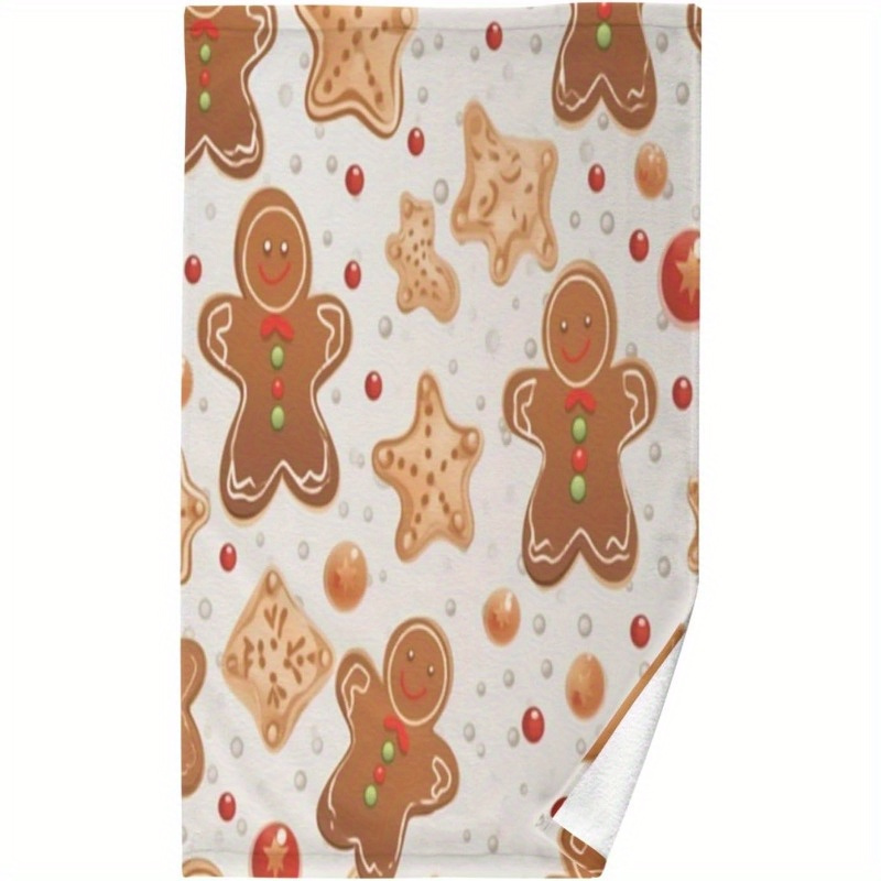 

Super Soft Polyester Bathroom Towels, 18x26 Inch, Machine Washable, Woven Oblong Shape, Modern Gingerbread Man Design - 1pc Set For Family Use