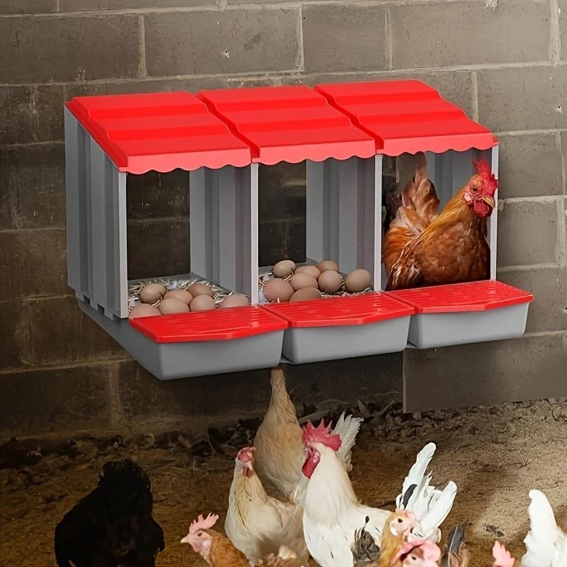 TEMU Red 3- Compartment Chicken Nest Box, Chicken Nest Box, Chicken Egg Production Box, Chicken Nest Hardware, Egg Collection Area To Protect Chicken