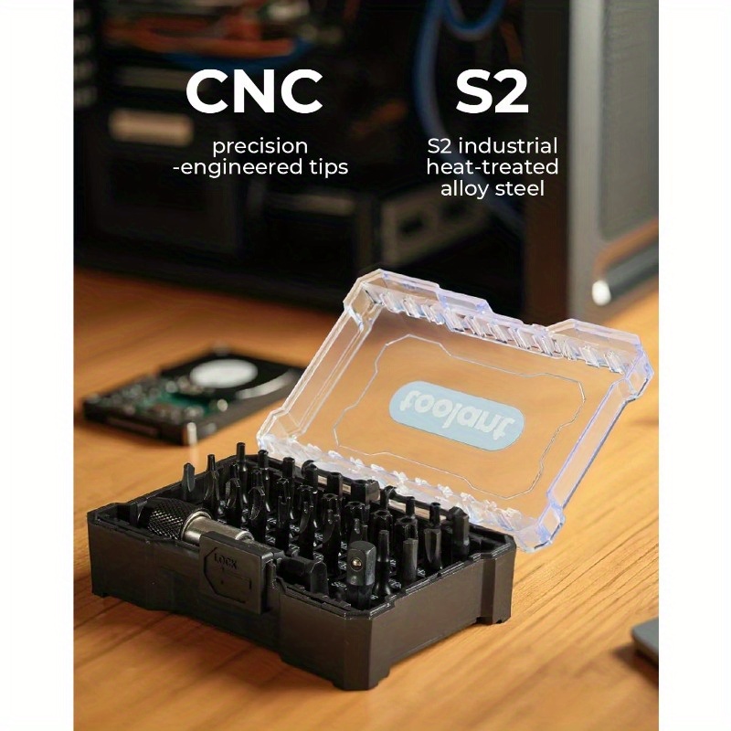 32pcs     set with tamper-proof screwdriver bits, torx/hex/phillips/flathead/ /spade/hex key - heavy-duty impact drill compatible, 1/4 adapter & release tool - for professional & diy projects - organized case included - compatible with electric/impact drivers - ideal for locks, cabinets, appliances, electronics - tamper-resistant screwdriver bits - no power required -   32pcs set with triwing spanner for   - durable construction for Product details 2