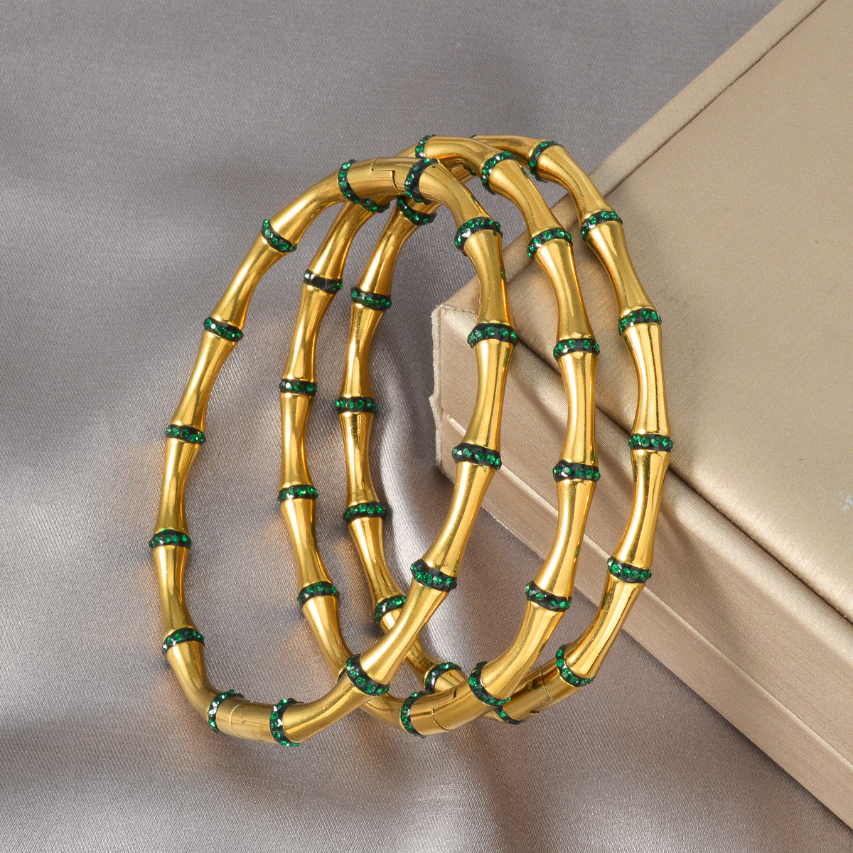 3pcs 18K Gold-Plated Bamboo Pattern Stackable Bracelet Set