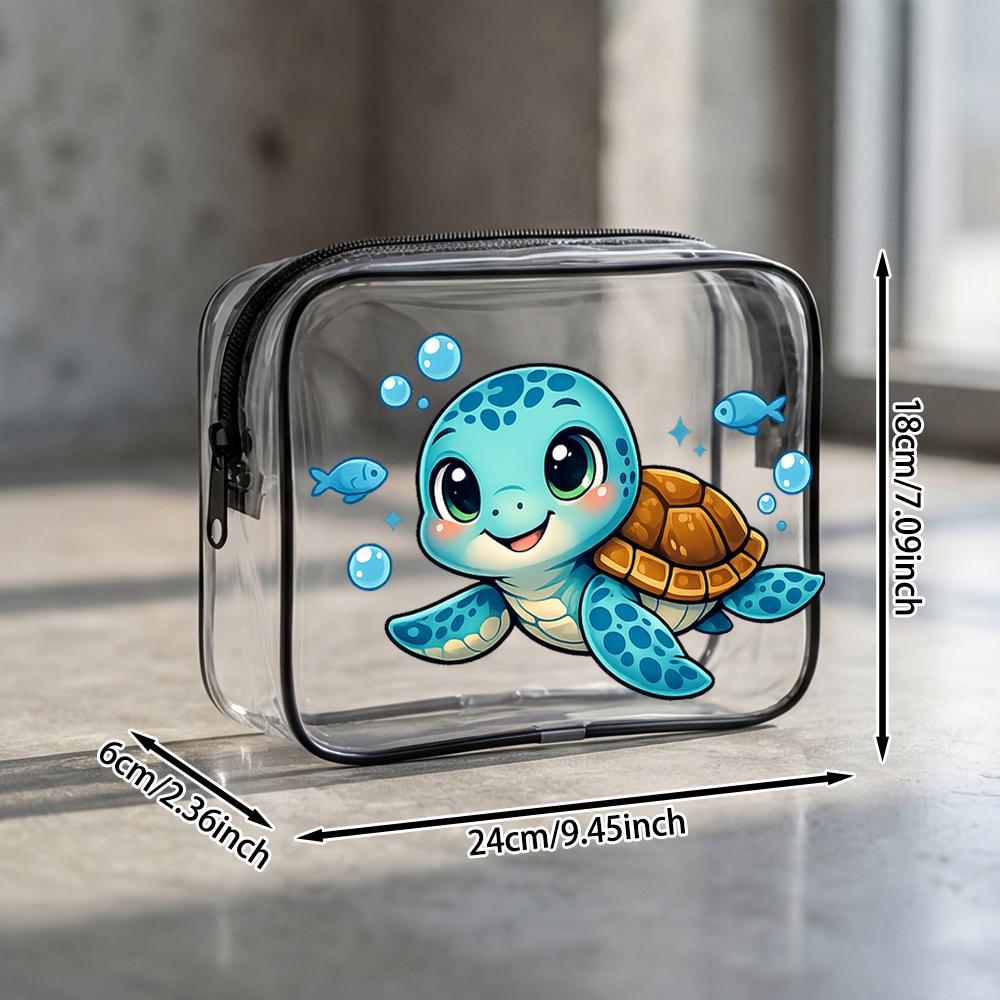 TEMU Trousse de toilette et trousse à maquillage, Mignonne Tortue de Mer Kawaii en PVC Transparent avec Fermeture Éclair, Style Dessin avec Poisson