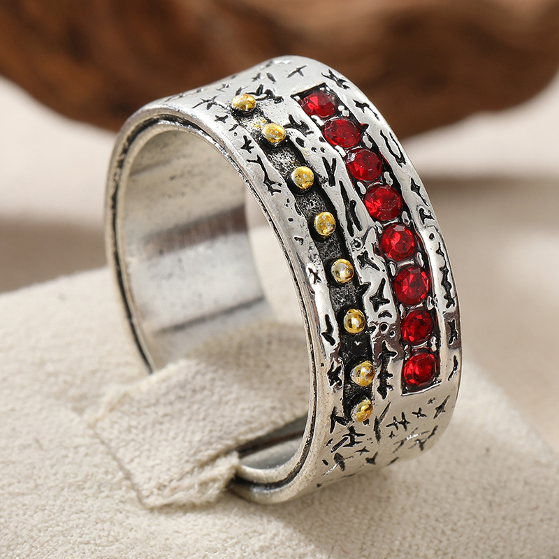 Vintage Distressed Wide Star Pattern Ring, Unique Gift