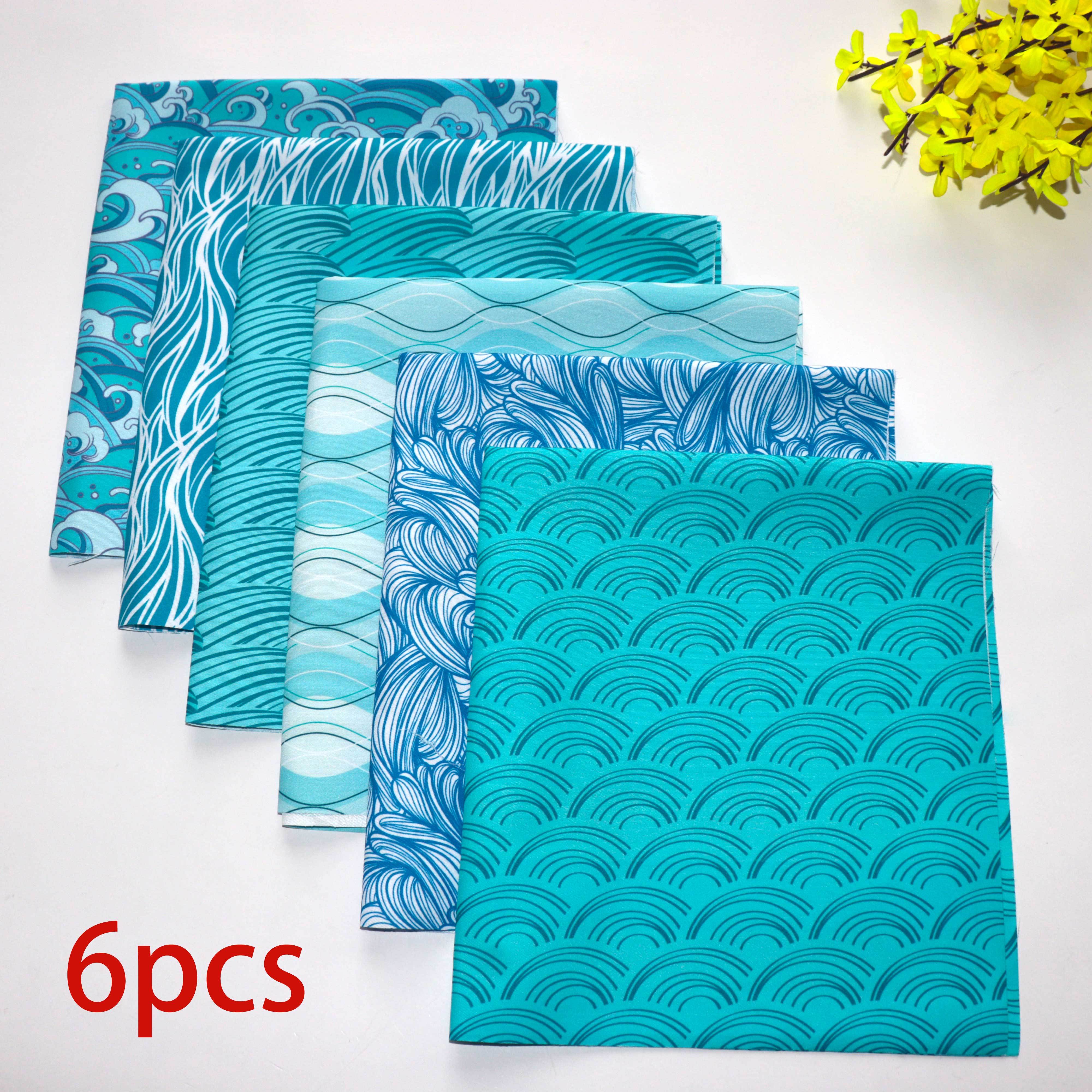 E-shop 6er-Set, mehrfarbige Ozeanwellen-Textur-Gruppe, frisches blau-grünes, vom Ozean inspiriertes kreatives Muster, vorgeschnittenes Stoffbündel,