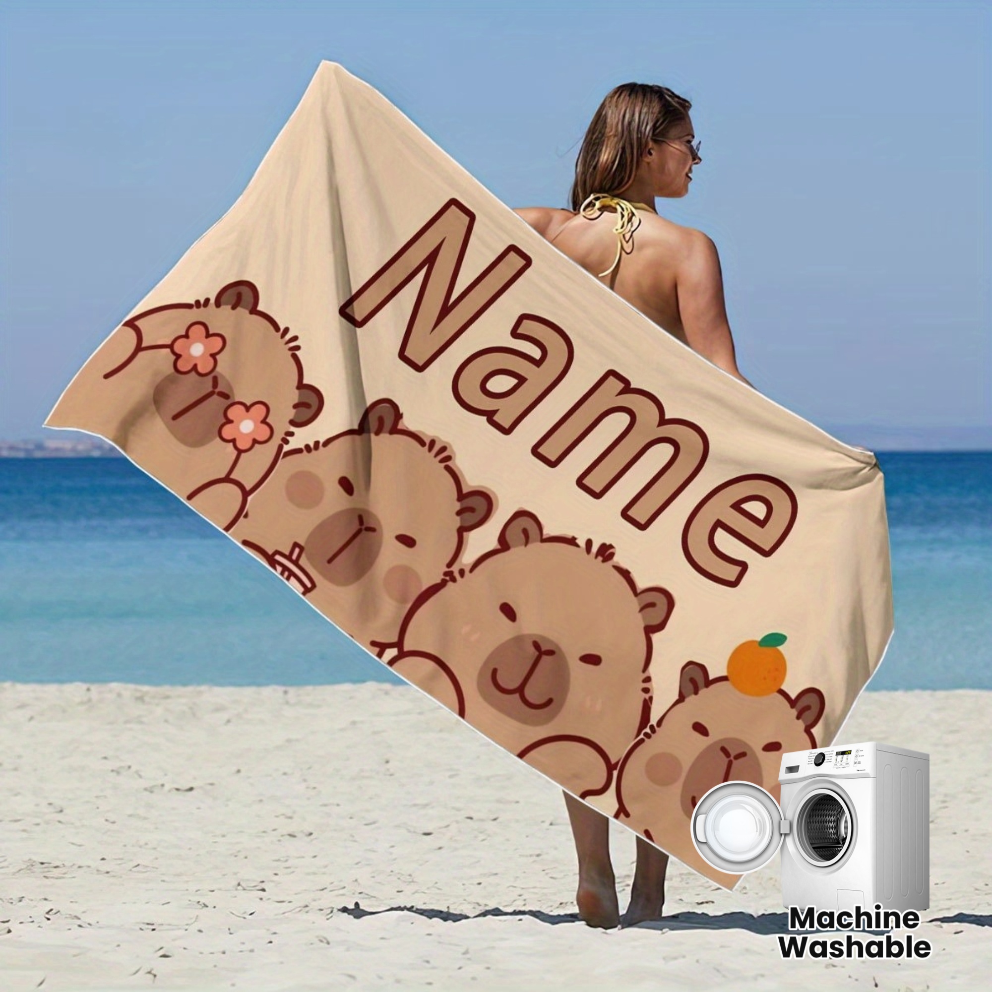 E-shop Personalisiertes, individuell gestaltetes 1-teiliges digital bedrucktes Capybara-Kreuzschwanz-Muster Strandtuch für Erwachsene, schwimmfähig,