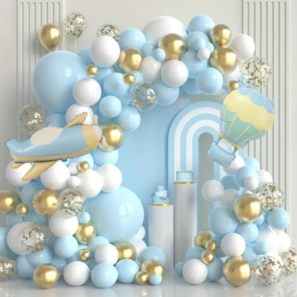 Royal Blue Metallic Blue Confetti Balloons, 50pcs 12 Inch Baby Blue Light Blue And White Party