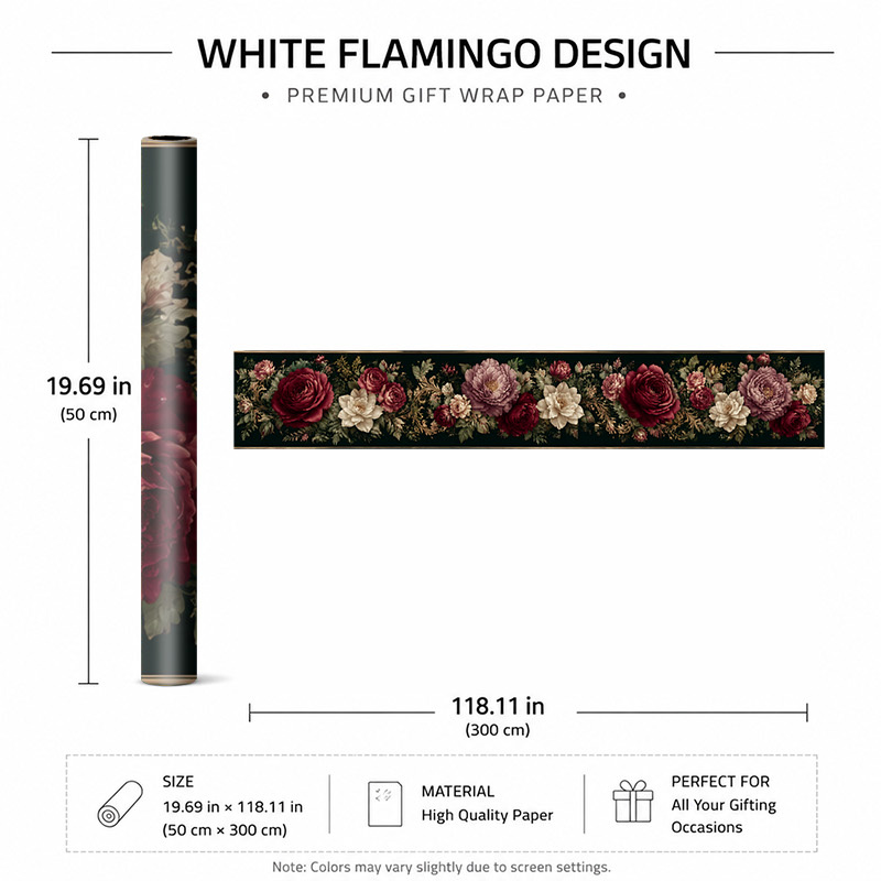 TEMU Élégant Plat 2D, 1 Rouleau 50x300cm (19.7x118.1in), avec de Magnifiques Floraux sur Fond , Emballage pour , des Fleuristes Professionnels, Motif