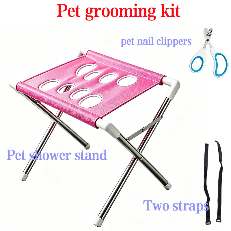 TEMU [pet Stand And Nail Clippers] 2pcs Set, Extra 2pcs Straps, Washing Support Rack, Nails During Bathing, Stainless Steel Material, Foldable