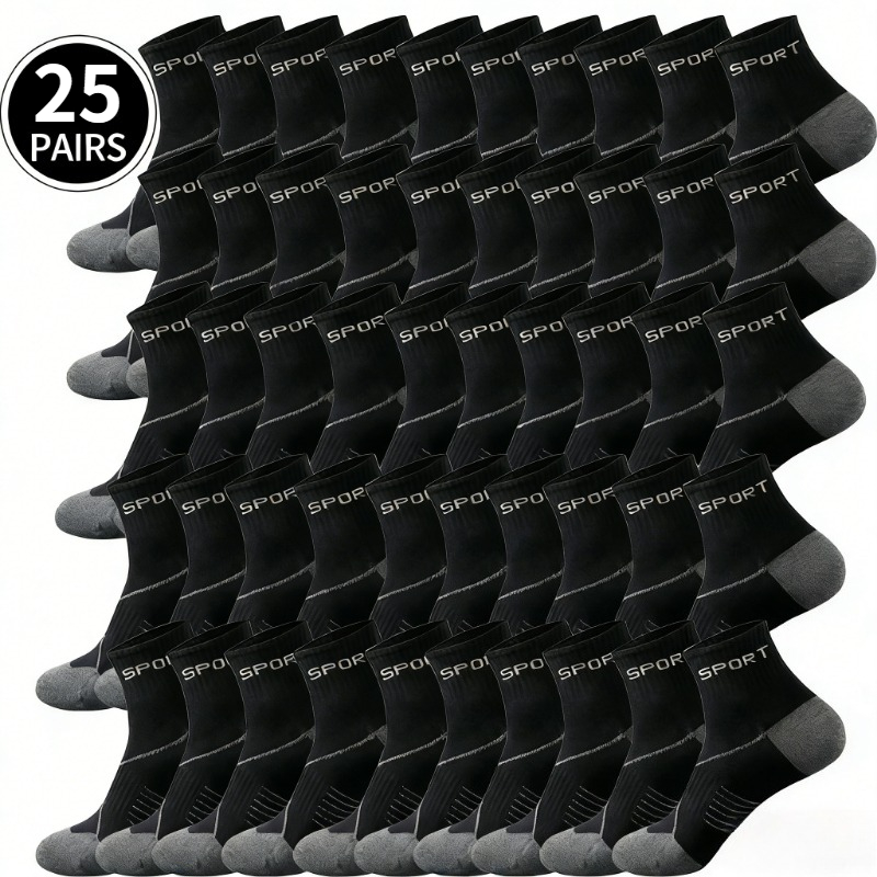 Image of 25 Pairs Men's Athletic Ankle Socks, Comfortable Low Profile Sports Socks With Ventilated Mesh Panels And Design, Ideal For Fitness, Training, Cycling, Walking, And Casual Wear