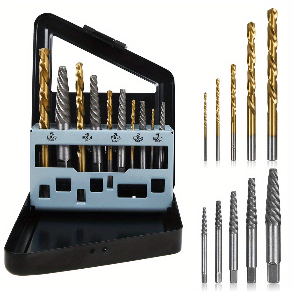 10pcs Drill Screw Extractor Screw Remover Left Extractor Set Extractor