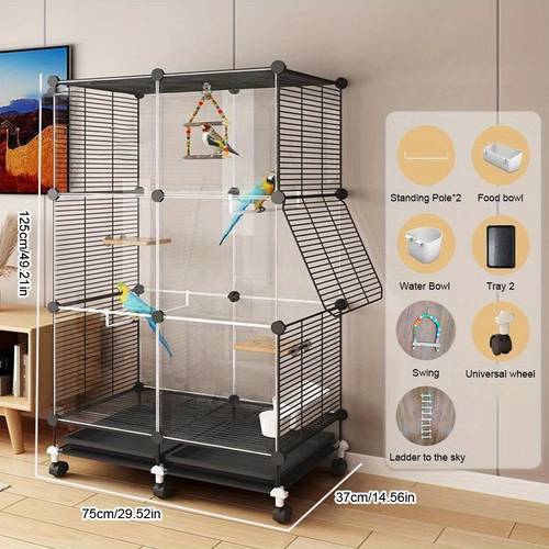 large heavy duty metal bird cage with 4 wheel multi level design with swing ladder removable tray ramp sturdy frame with clear panels for parrots cockatiels lovebirds budgies ideal for home or commercial use easy assembly durable construction pet enclosure housing materials parrot habitat lovebird keepers parrot cage large bird cage large large bird cage bird cage accessory bird cage for parakeet bird cage with
