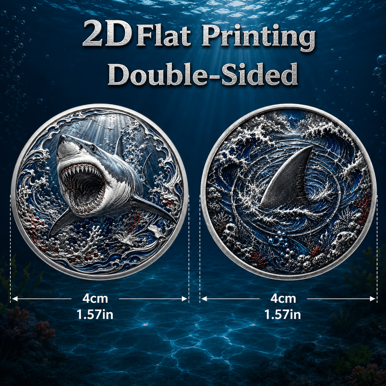 TEMU 1pc, Double-sided 2d Flat Printed Great For Shark Ocean Commemorative Coin, Retro Challenge Coin, Gift For Shark Lovers, Gift For Ocean Fans,