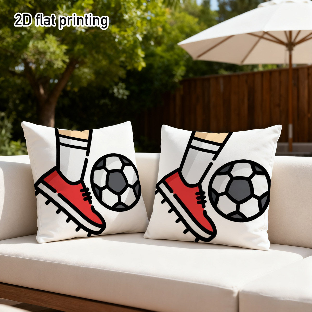 item picture 2d flat 2pcs cartoon football player and ball cushion covers 2026 football theme double prints dynamic soccer action for game room sofa sports fan bedroom football party decor for sports enthusiasts no insert included 2d flat
