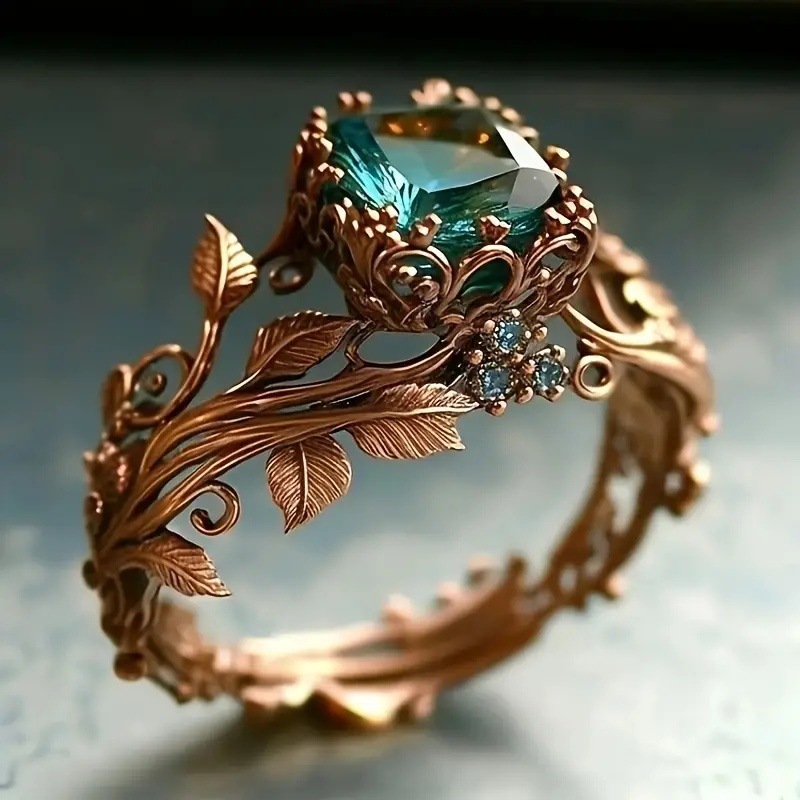 Women's Vintage Green Synthetic Gemstone Ring — Elegant Gift