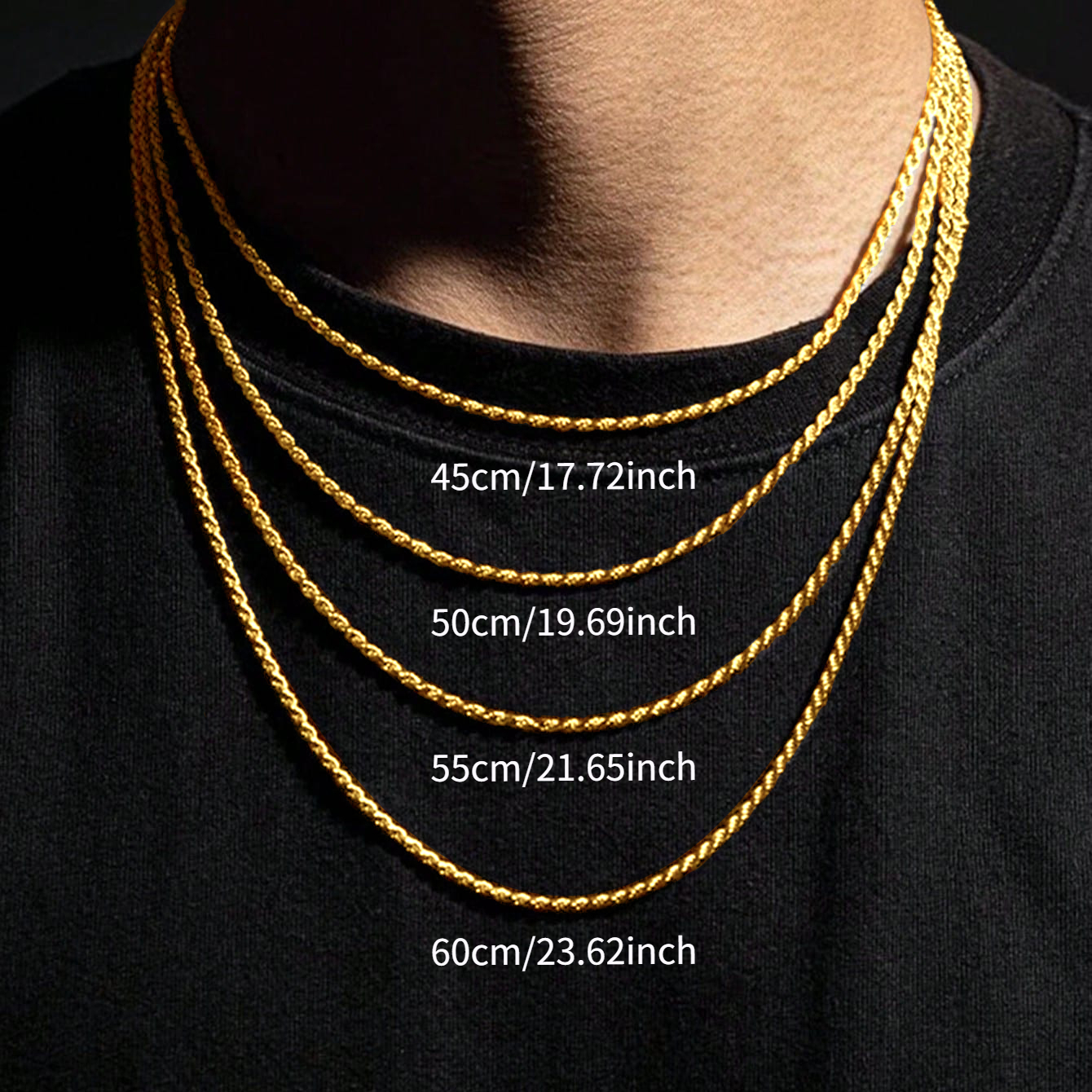 TEMU 1pc Simple 304 Stainless Steel Twist Necklace, Golden/silvery, 45/50/55/60cm, Men's Hip-hop Fashion Plain Circle Necklace, Suitable For Daily