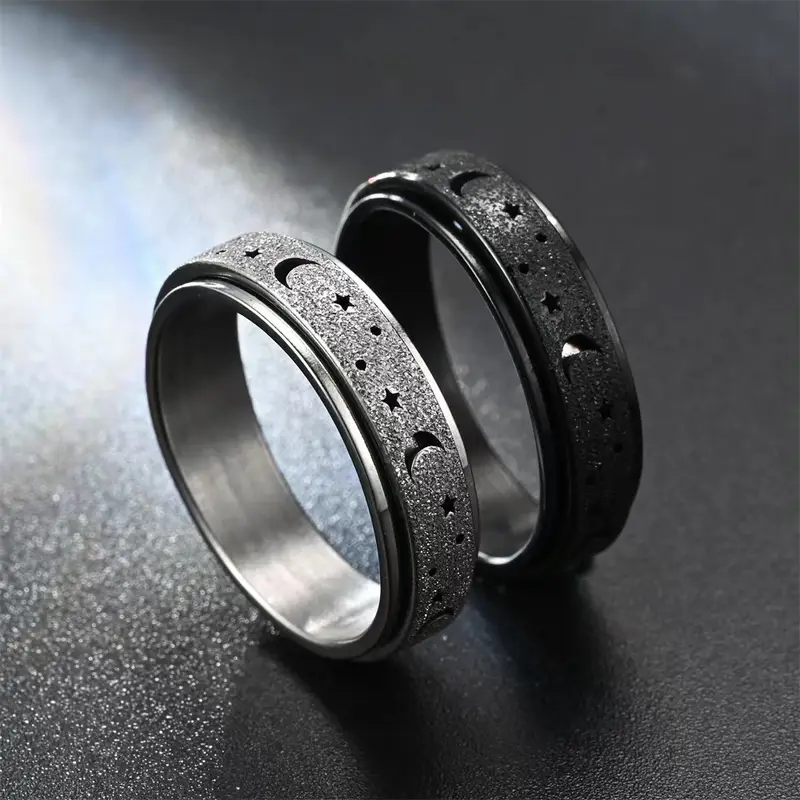 stainless steel rotating rings for women hollow star and durable everyday jewelry or gift golden plated rotating rings durable ring Product details 4