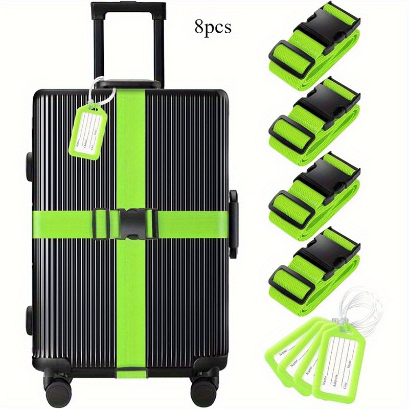 Image of 8pcs Tsa Anti-theft Luggage Straps & Tags Suitable For Travel, Adjustable Lockable Suitcase Cords With Ropes And Tags, Reinforced Strap System For , Train Stations, Bus Terminals
