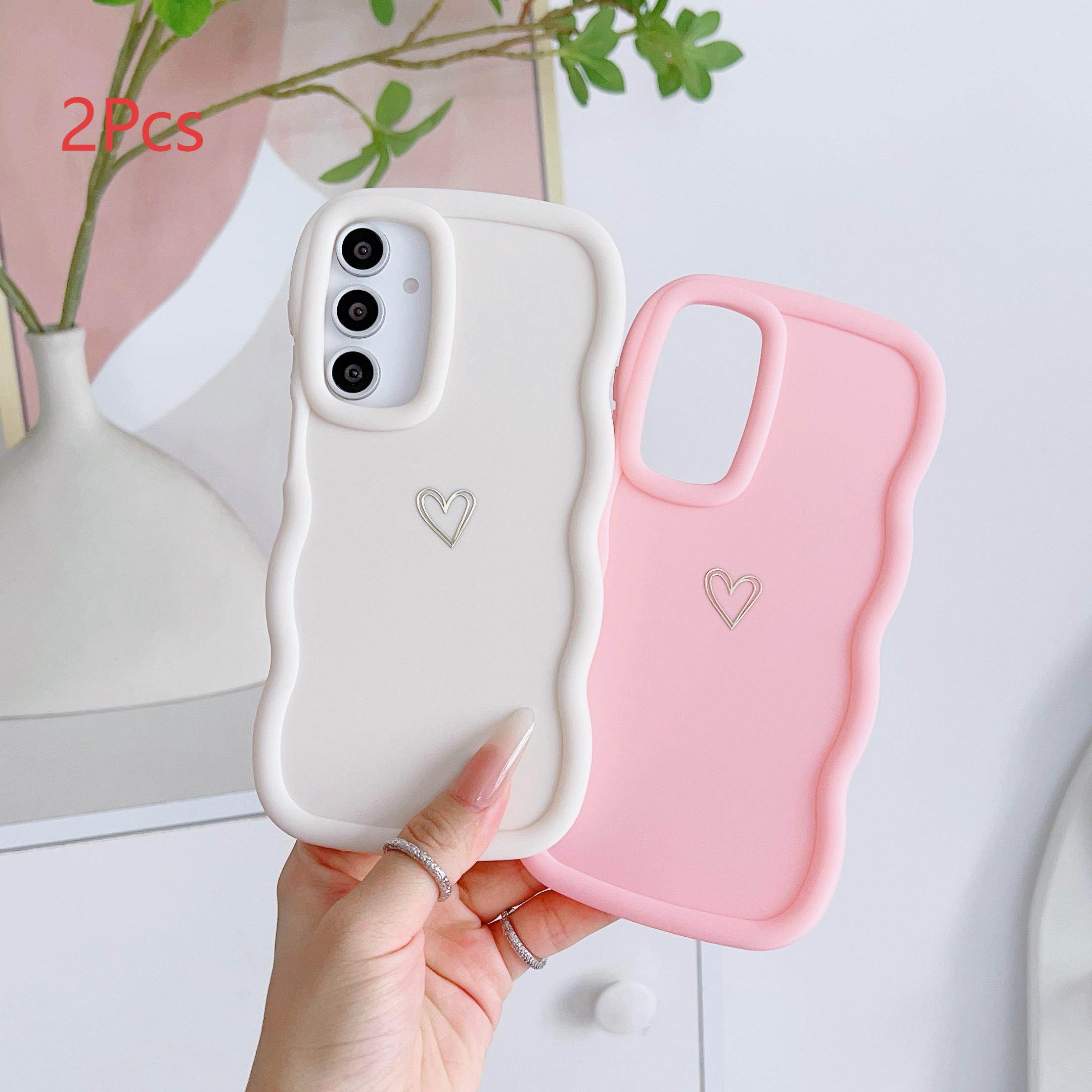 TEMU Phone Case: 2-pack White And Pink Cute Macaron Colored Candy Soft Foil-stamped Simple Heart Pattern Phone Case, Suitable For Series S26/s26