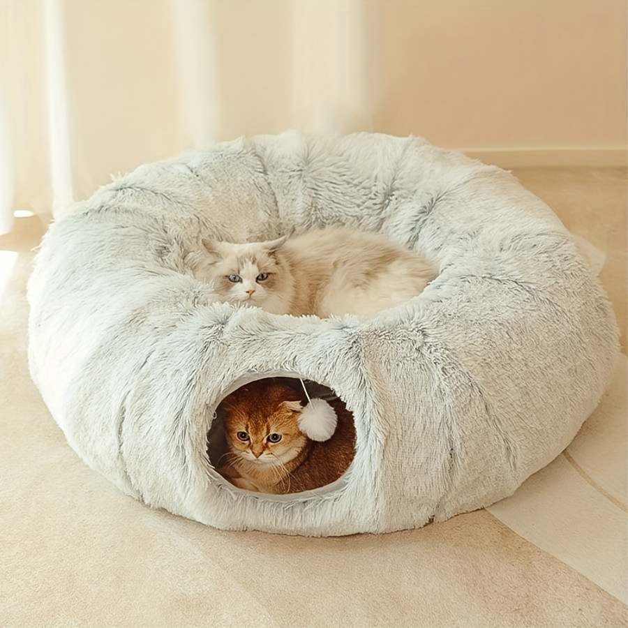 

Cat Tunnel Bed - Warm, Foldable & Detachable Pet Nest With Hanging Ball, Multi-functional Splicing Design, Machine Washable For Cats, Cat Nest Bed