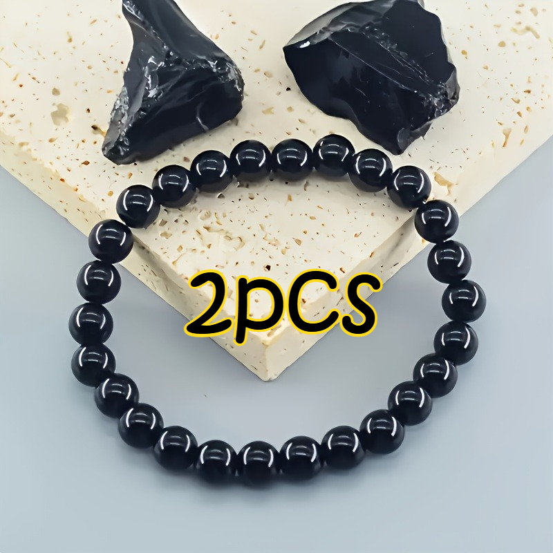 TEMU Braccialetti coordinati - Gioielli in in stile boh矇mien a , braccialetti trendy con perline sferiche nere lucide naturali, design di ispirazione