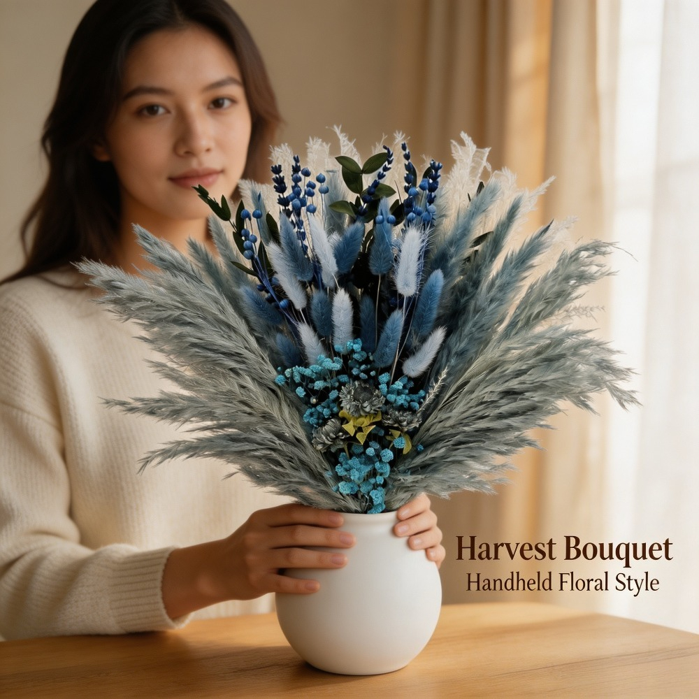 Image of 78pcs Dried Flowers Pampas Mix Bunny Rabbit Tail Grass Bouquet Boho Home Vase Room Living Decoration Outdoor Garden Arrangements Natrual Flower Pampas Wedding Party Decor Festival Gift
