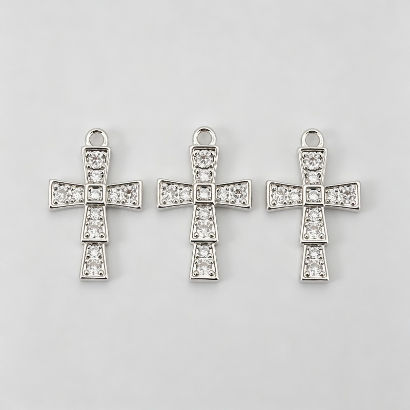 3pc Exquisite Copper Inlaid Synthetic Zirconia Cross Pendant Set