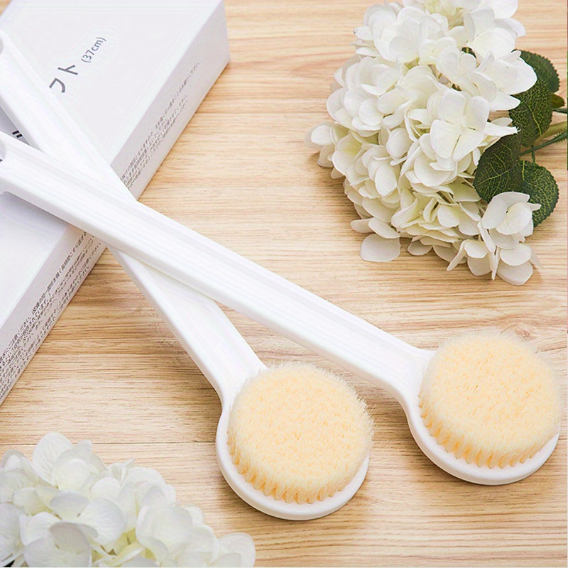 1 pack   long handle bath brush with soft white bristles ergonomic back scrubber for exfoliating   reach areas   bath essential for adults Product details 0