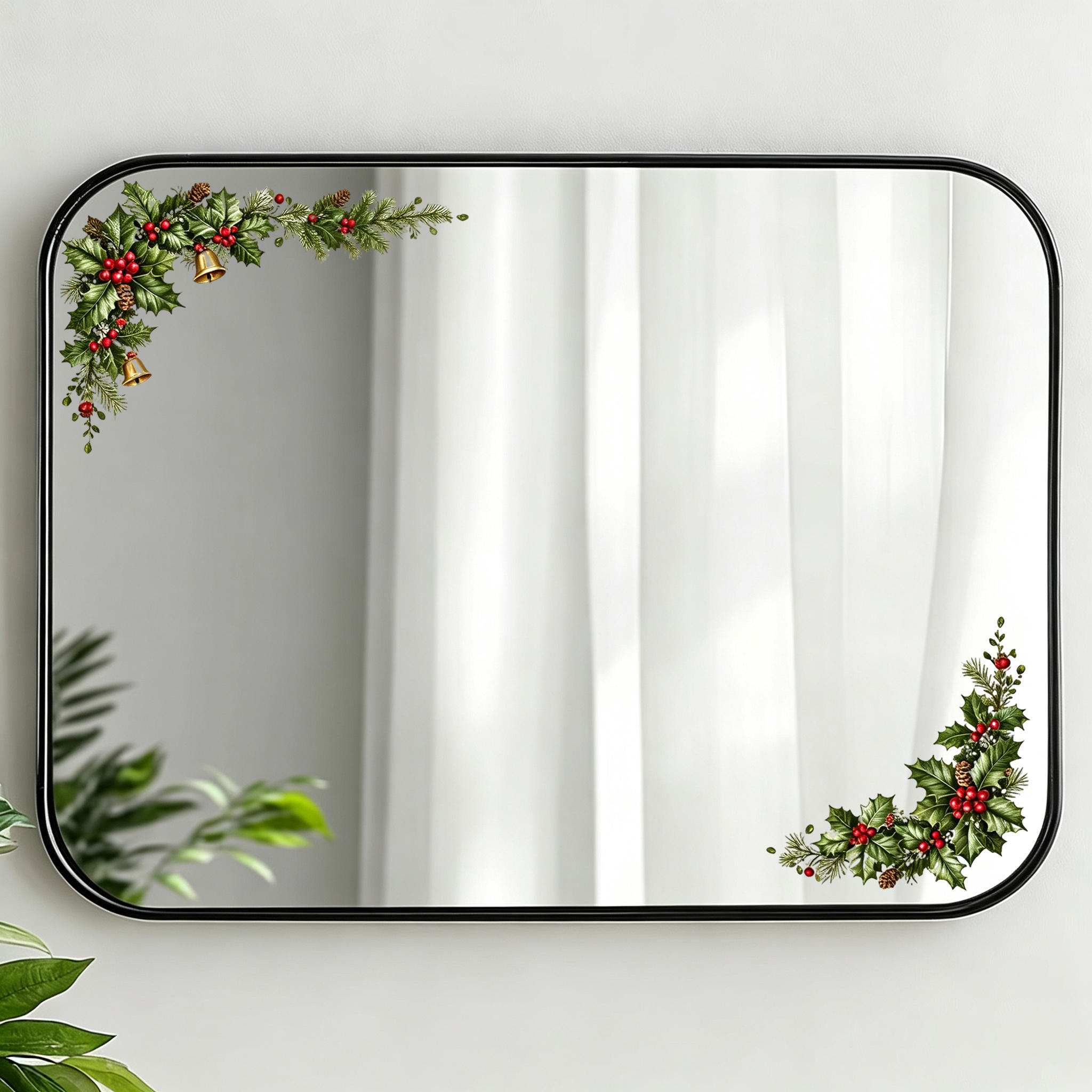 TEMU 1pc Christmas Berry Bell Glass Sticker, Wreath Glass Sticker, Removable Waterproof Pvc Christmas Bathroom Glass Window Corner Decoration Window