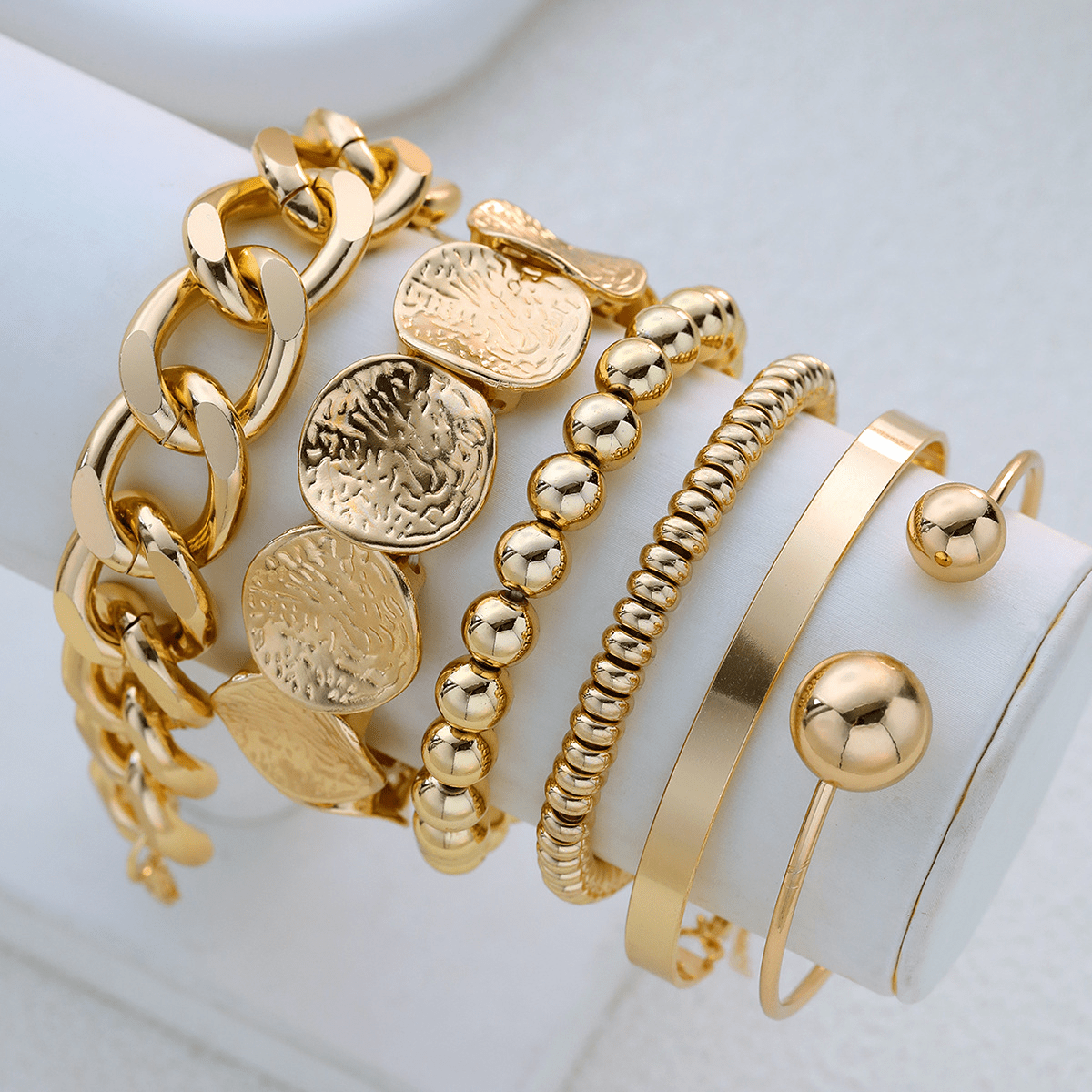 TEMU 6pcs Vintage Elegant Bohemian Style Ccb Beaded Chain Bracelets, Elastic Bracelets Suitable For Women' And Beach Vacation Wear, Stackable, Gift