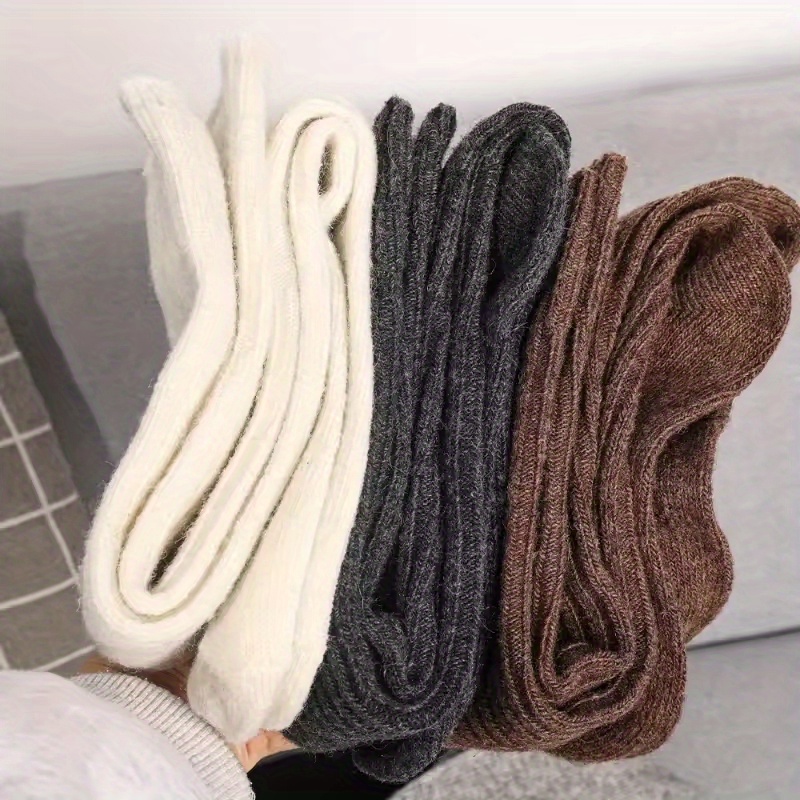 Women's Warm Thickened Calf Socks 3-pack- Slim Fit, Solid Color With Side Stripes, Machine Washable, Suitable For Autumn And Winter Boots, Casual , Winter Socks| Slim-fit Socks| Texture