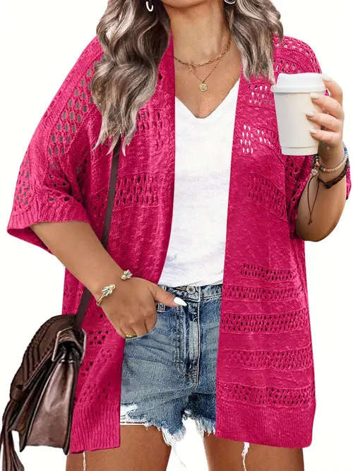 plus size lightweight crochet cardigan for women short sleeve summer kimonos boho open front knitted cardigans