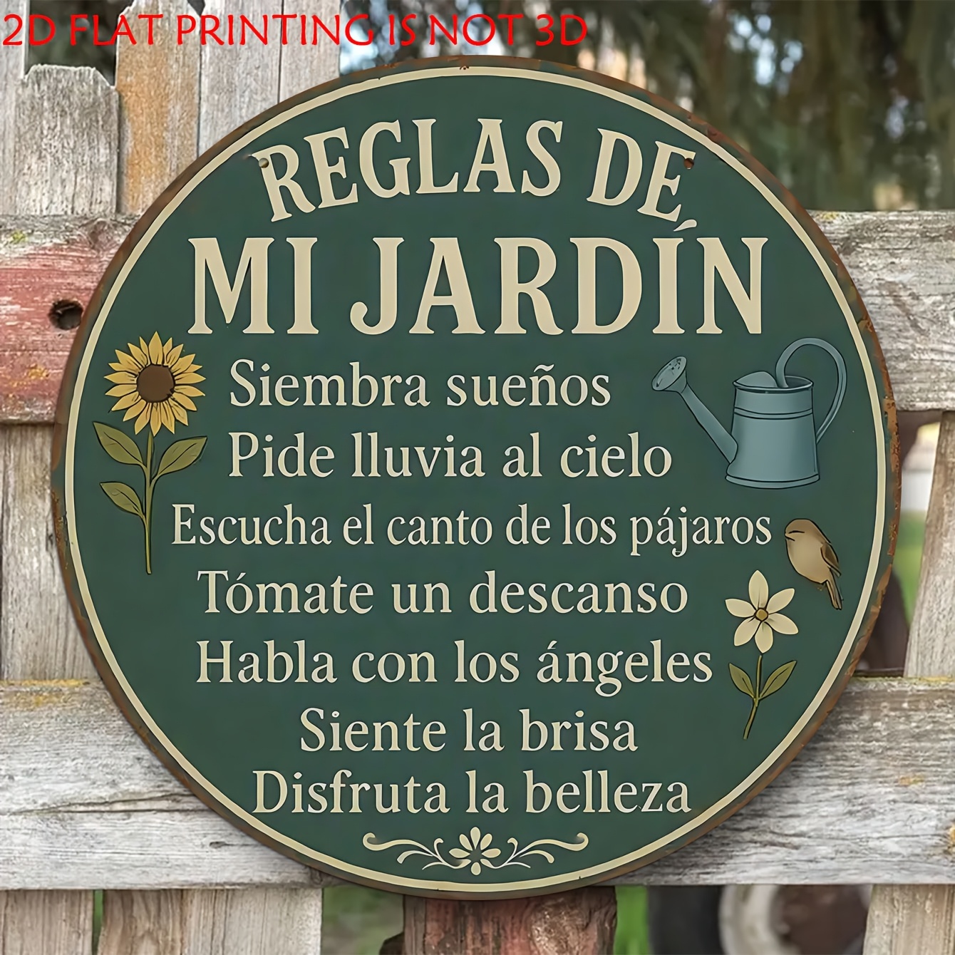 TEMU Letrero Regular 2D Vintage Jardín Español - Decoración Rústica de , Verde con Florales, Adecuado para de Pared Exterior/Interior, Ideal para