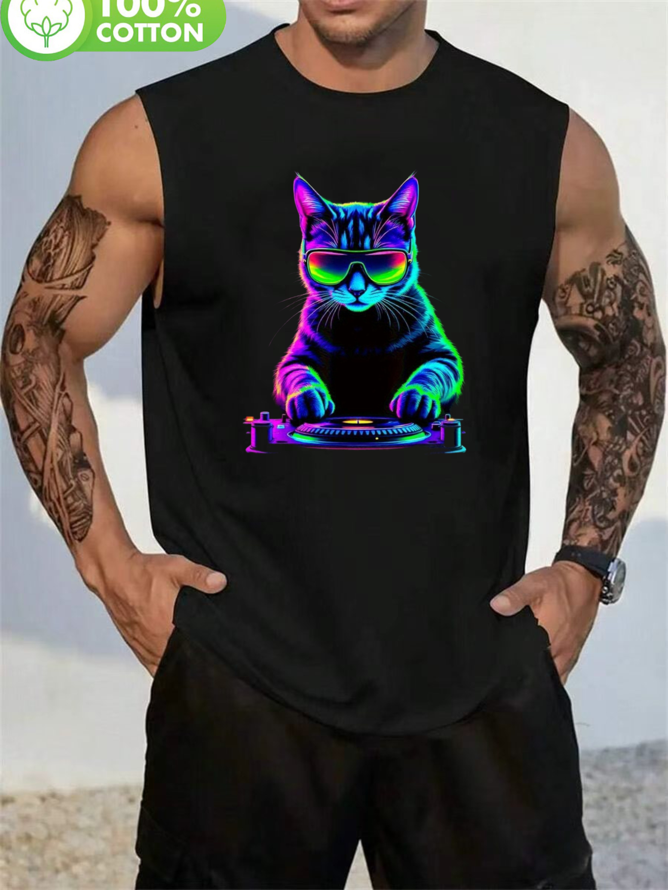   techno edm   sleeveless vest black graphic tee with   dj design 100 ultra soft breathable moisture wicking fabric     neck short sleeve for rave disco party streetwear unisex gift for men women