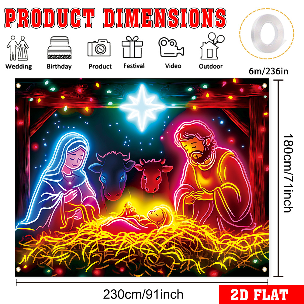 TEMU 2D , 2D - 2D , 2D - Un Banner 2D , 1pc Banner de Temático Navideño Fluorescente de Poliéster, con la de , en , Adecuado para Decoraciones de