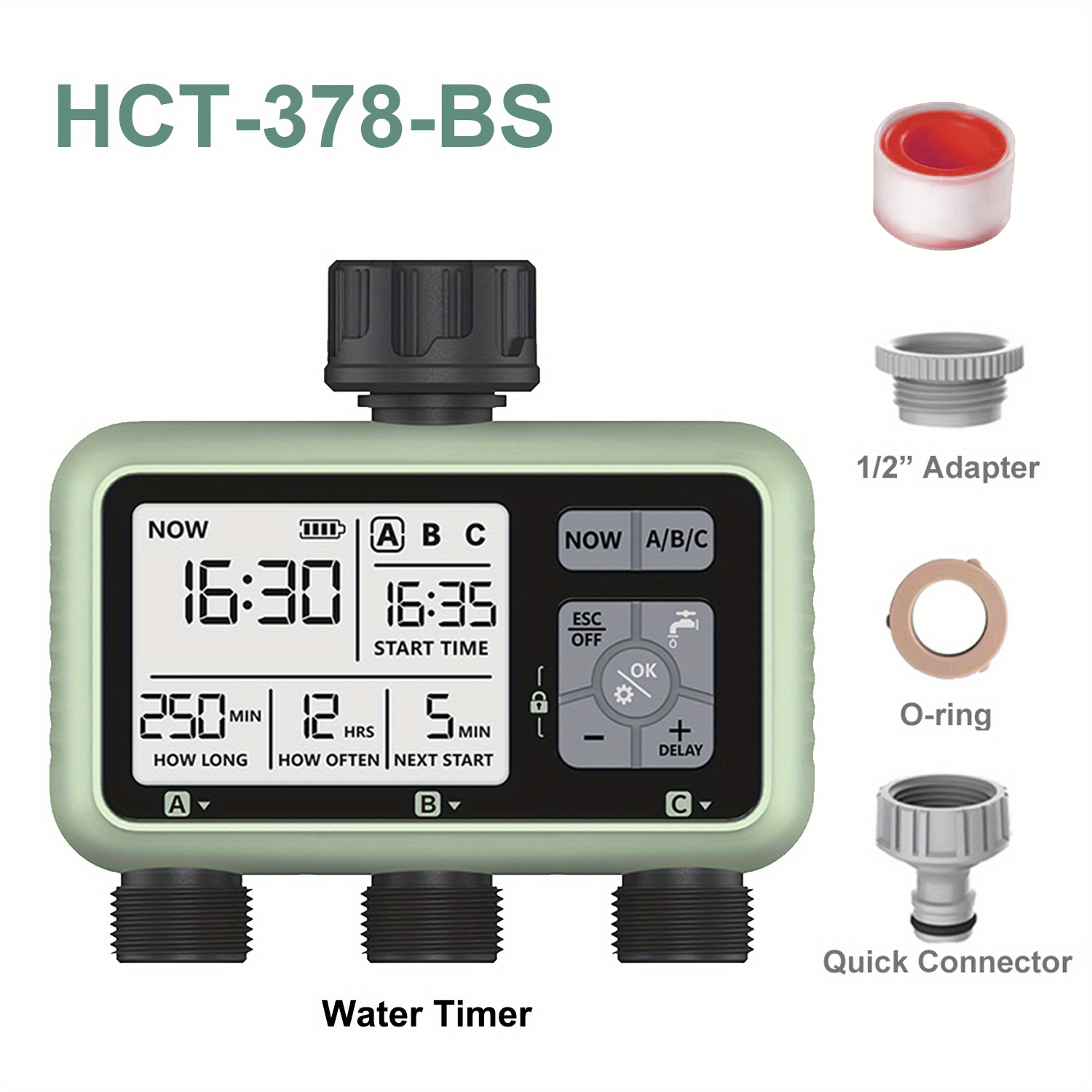 TEMU 1pc Eshico Hct-378 3-outlet Water Timers 3 Zones Independent Program Controlled Planting And Breeding Equipment Adjustable Garden Irrigation