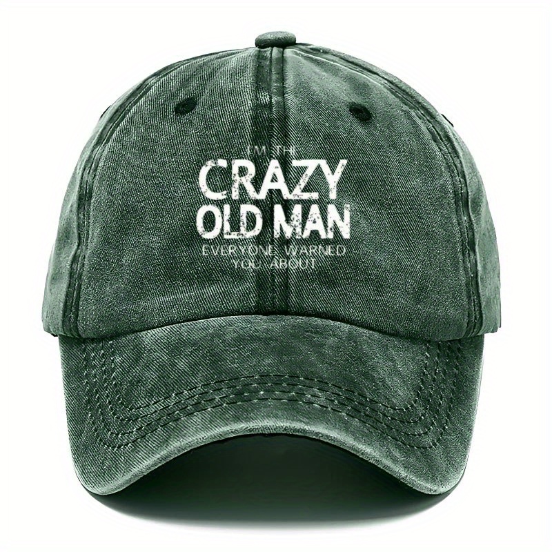 Image of A Stylish And Funky Curved-brim Baseball Cap Featuring A Vintage 'crazy Old ' Letter Print, Perfect For Casual Outdoor Sports