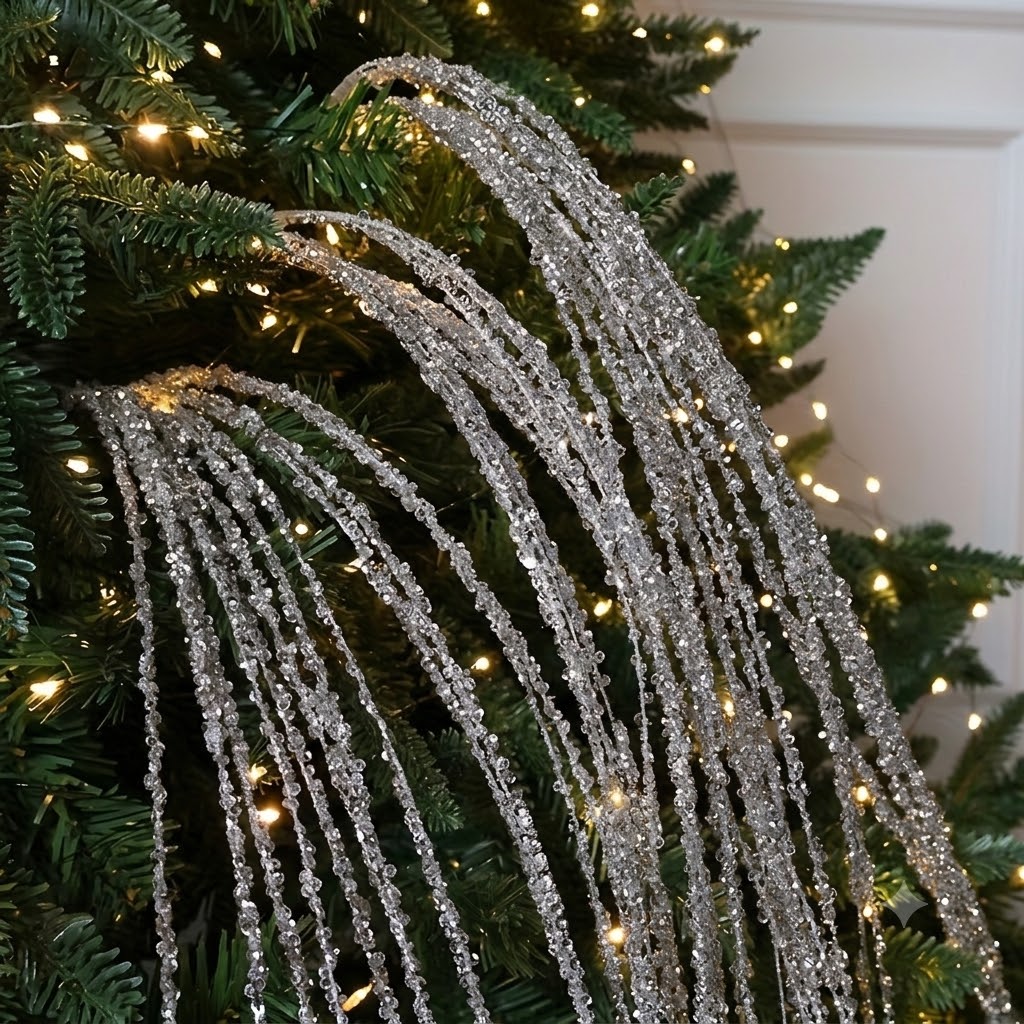 TEMU 4pcs Décorations de sapin de Noël galaxie de luxe, paillettes champagne - Branches scintillantes fluides, ornements suspendus élégants, convient