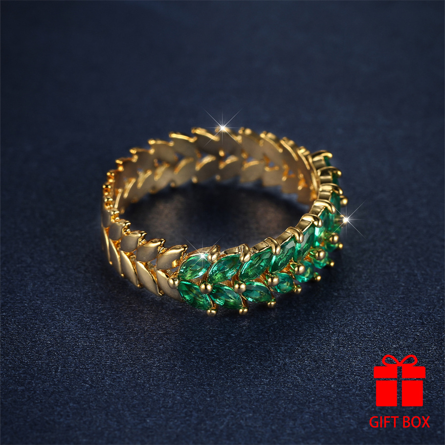Women's Sparkling Green Synthetic Zirconia Leaf Shaped Ring