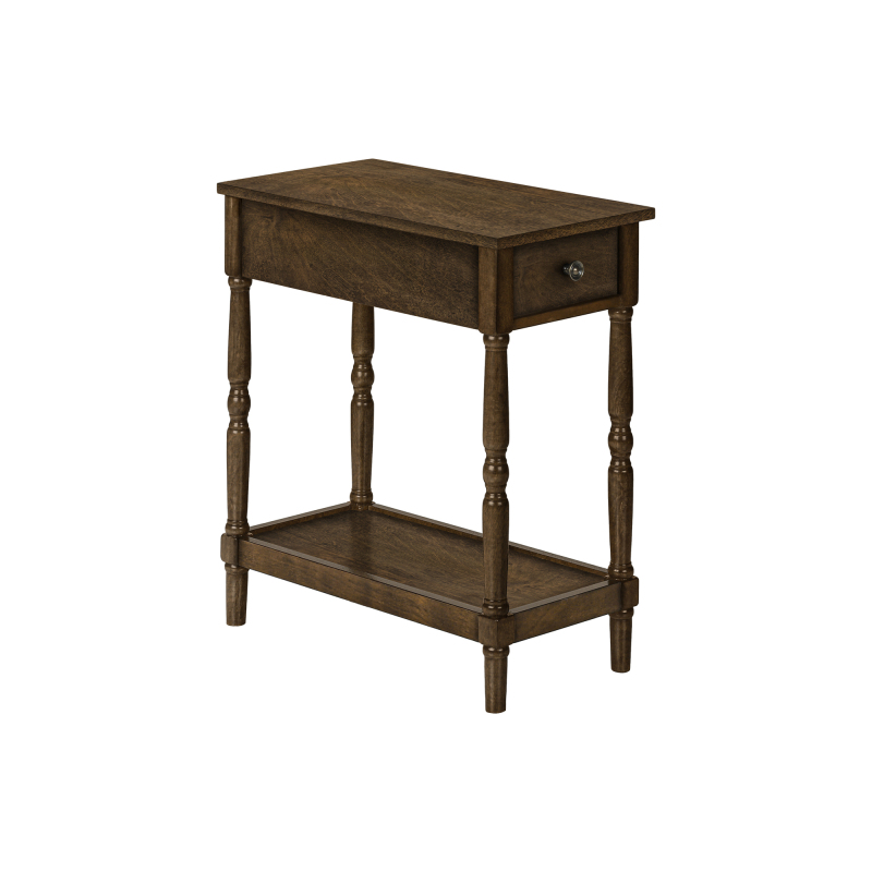 Accent Table 2 Tier End Side Table Nightstand Bedroom Narrow Lamp Storage Drawer Brown Veneer Traditional