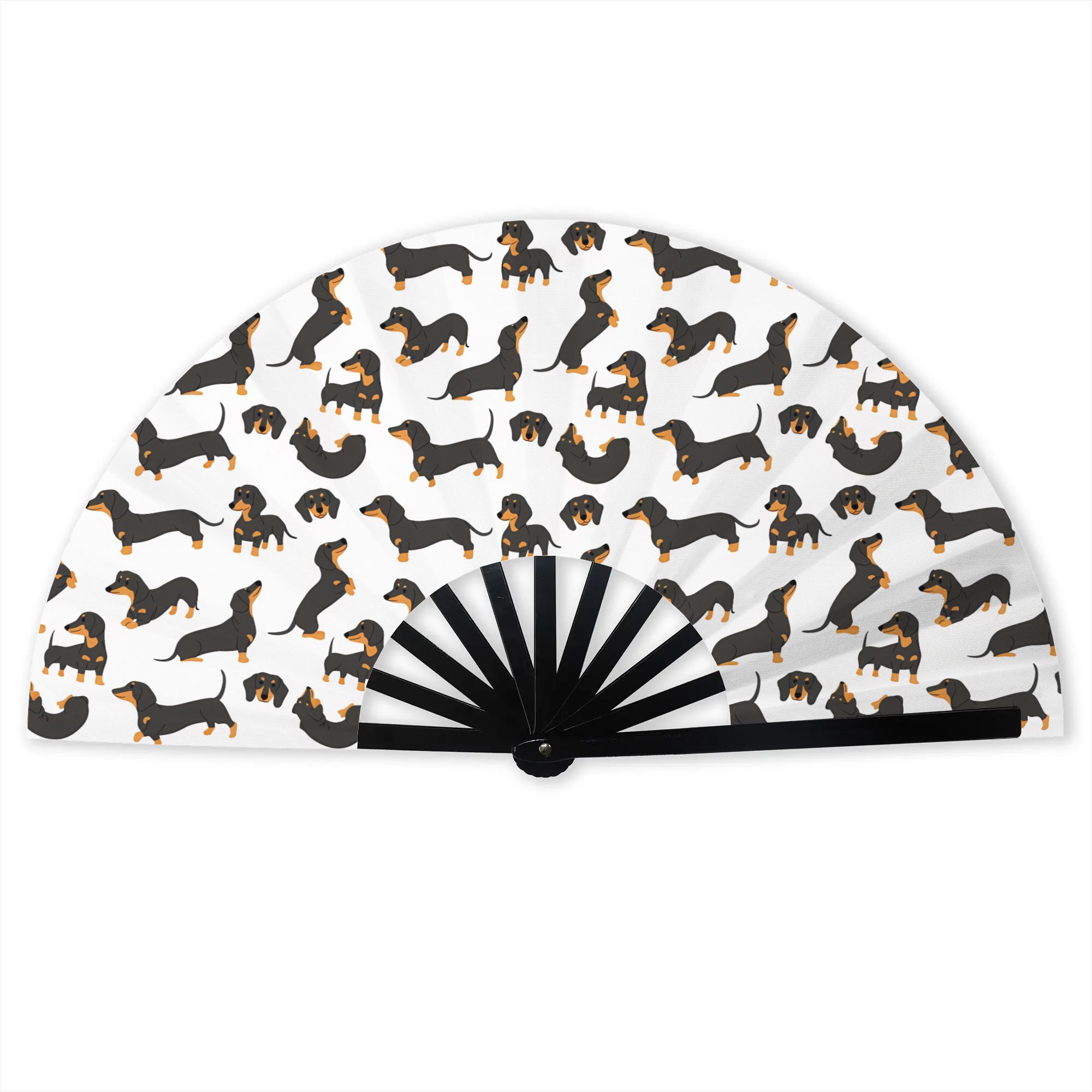TEMU 2d Print Design Cute Dachshunds Folding Fans Foldable Fan Easy To Carry, Without Battery