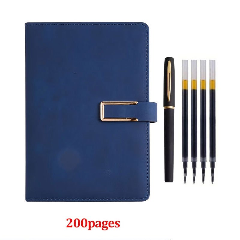 TEMU Ensemble de 6 pièces comprenant un carnet vintage A5 en cuir et un ensemble de stylos gel noirs et dorés avec recharges, 200 pages avec une